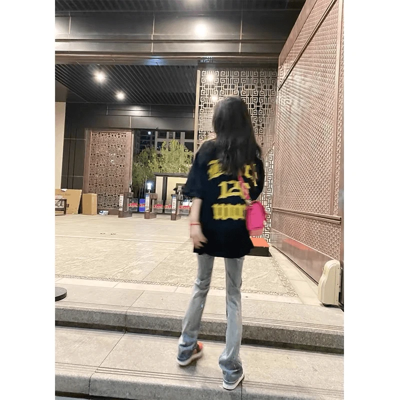 国潮hiphop嘻哈街黑色重磅纯棉短袖T恤女夏季oversize情侣上衣潮T