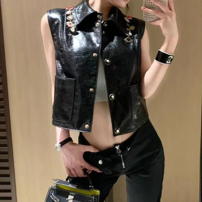 99新 Chanel/香奈儿 38码24A领口多元素吊坠黑色无袖马甲
