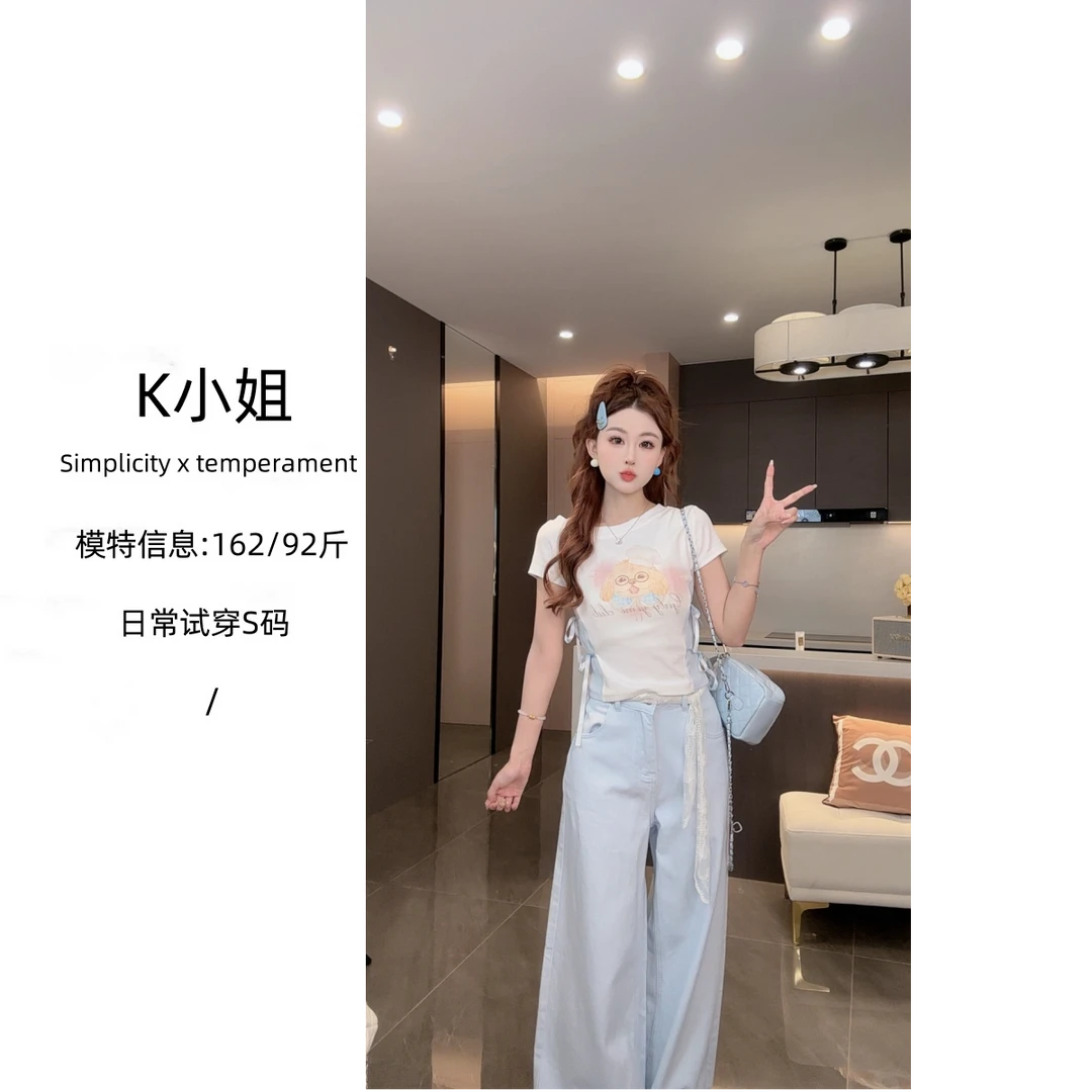 K小姐【甜酷日光】夏季气质T恤裤子JJX5TX3824 JJX5NZK3777