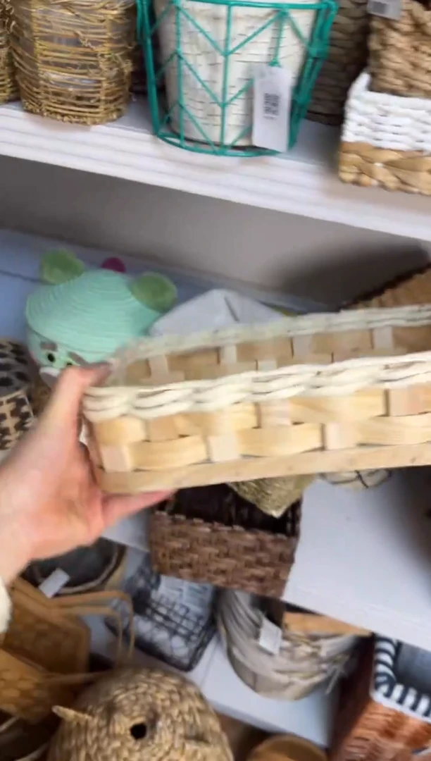 ?微瑕捡漏长方形水杉木加纸编浅筐