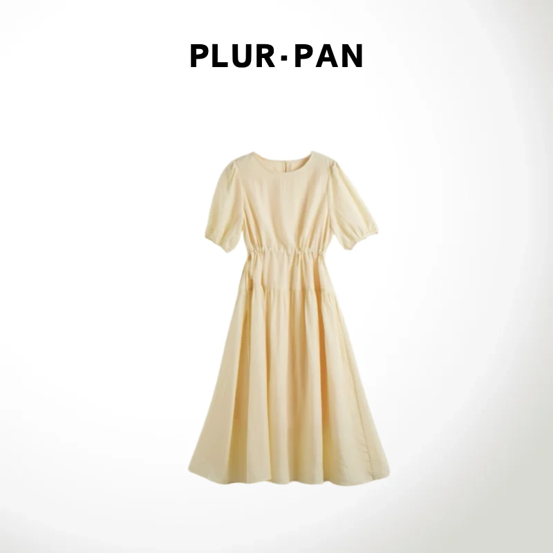 PLUR·PAN100莱赛尔 高级感抽绳收腰垂感短袖连衣裙  22
