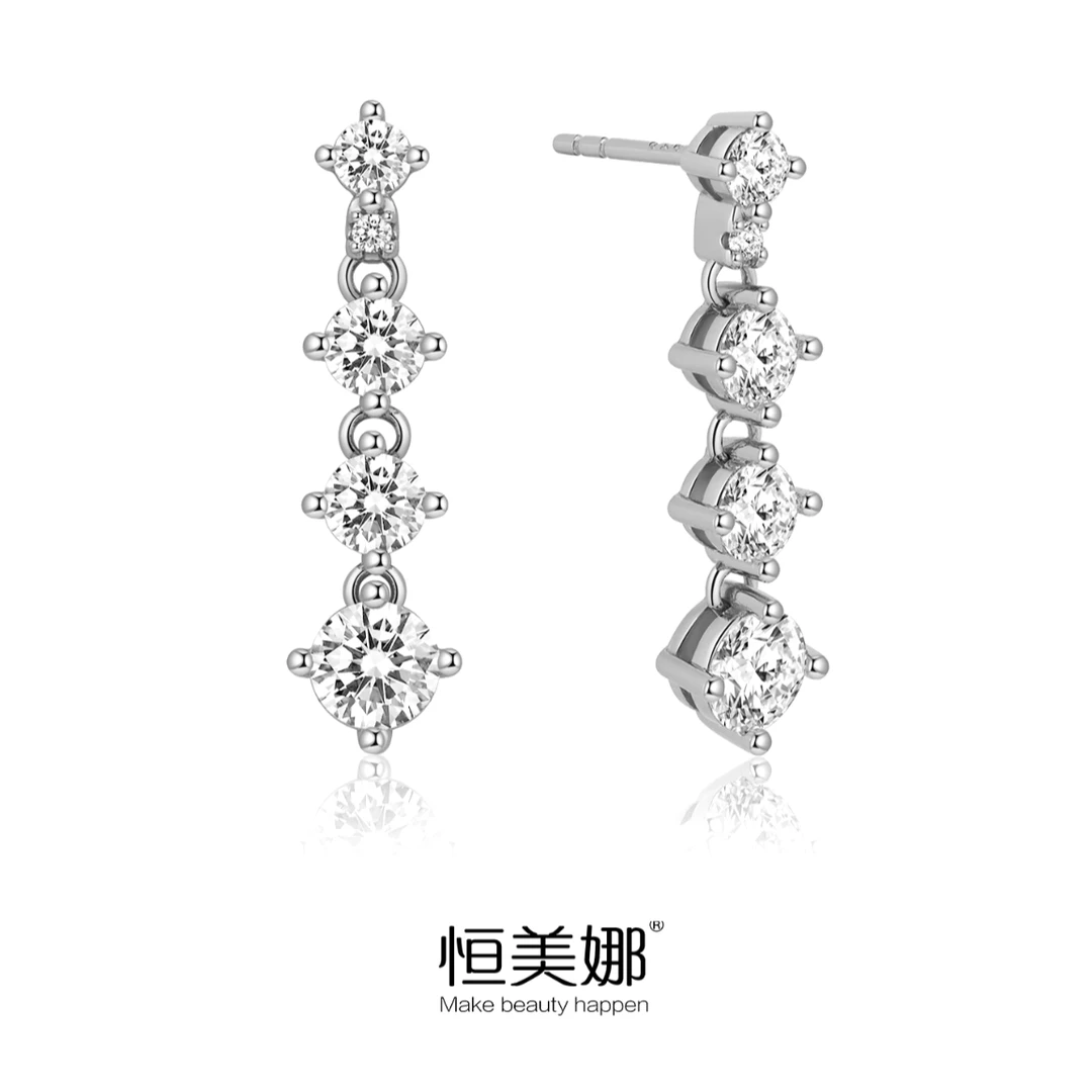 恒美娜 925银莫桑石耳饰 坠落星河耳坠 时尚百搭豪镶气质