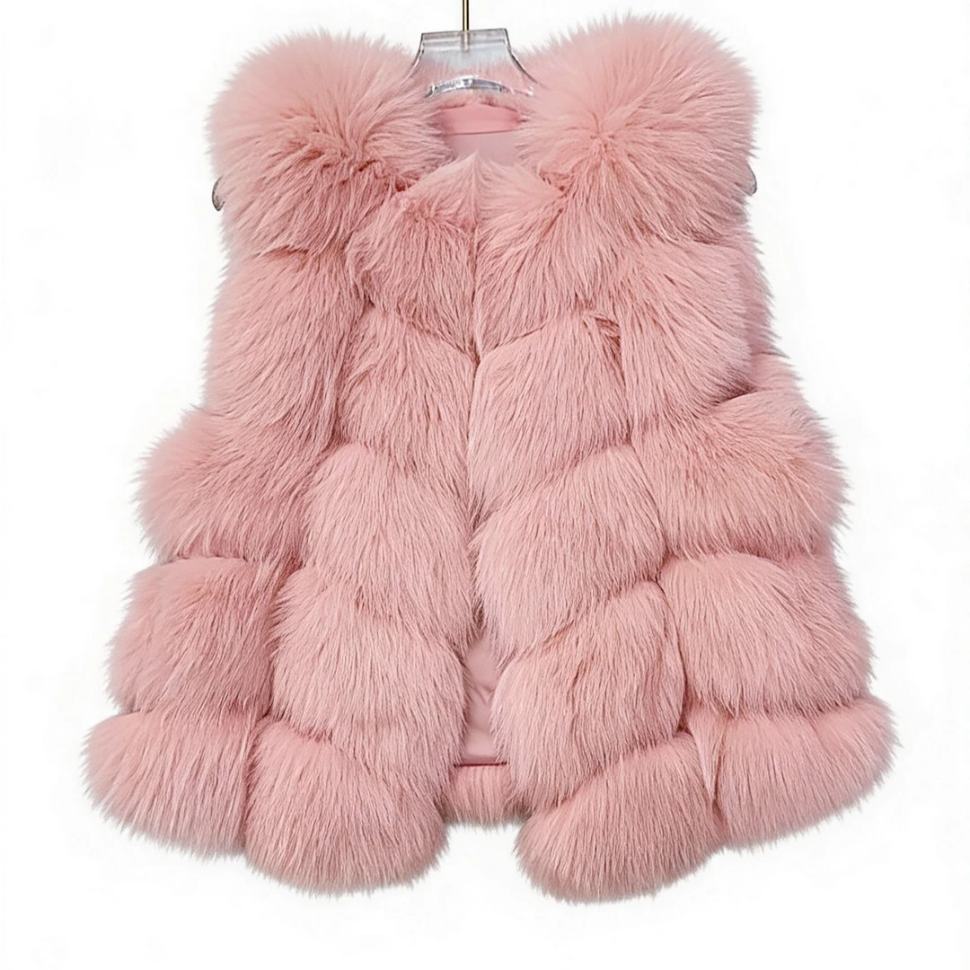 子艳【粉嘟嘟】欧货冬季时尚粉色毛毛马甲