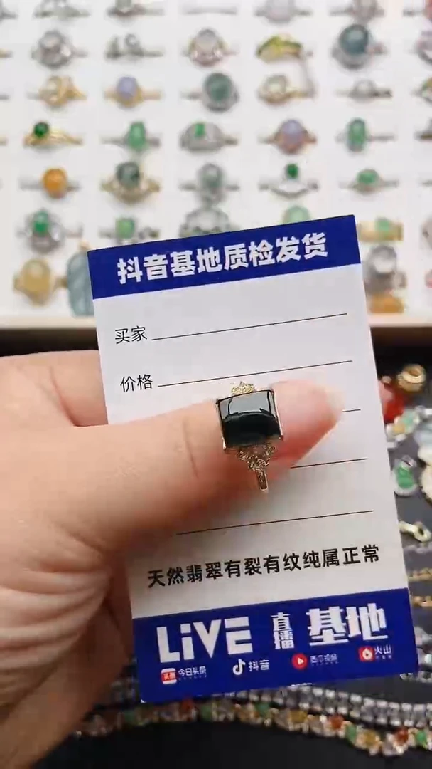 翡翠戒指银S925镶嵌墨翠