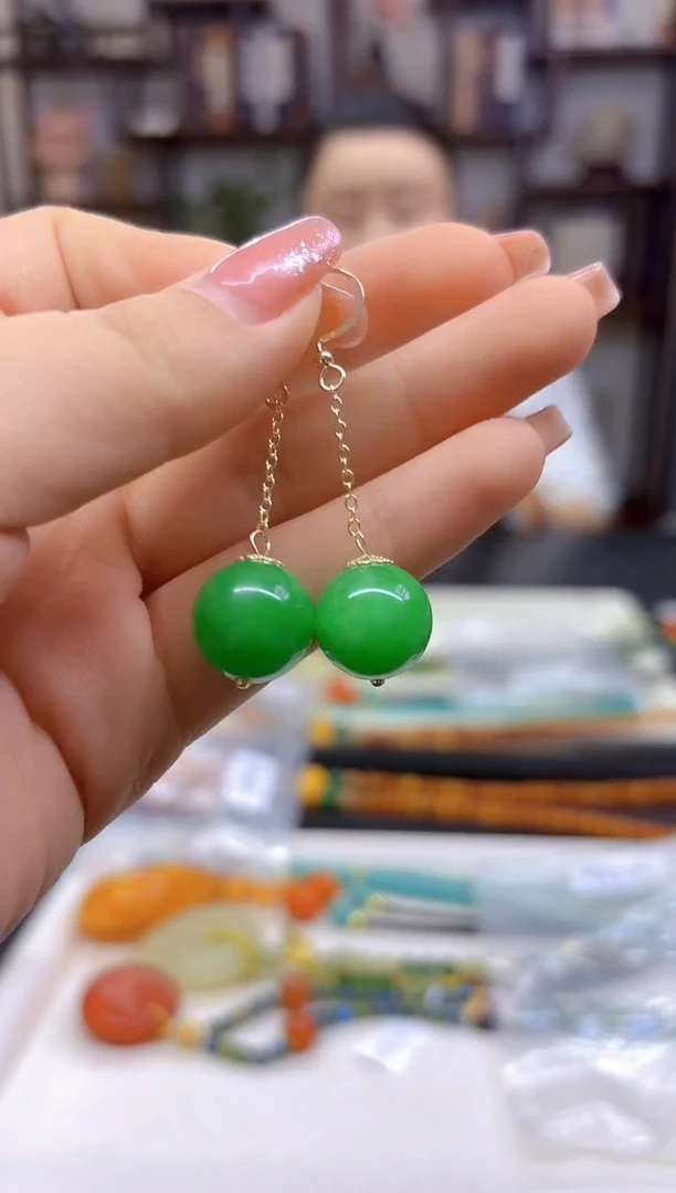 【闪购商品】翡翠耳饰14K金镶嵌耳坠E552