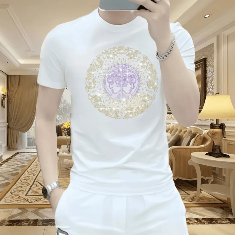 男士欧货时尚休闲夏季冰丝透气潮流修身轻奢百搭圆领帅气短袖T恤