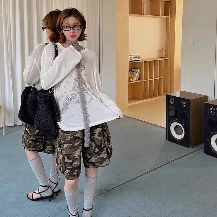 官方授权rerek复古迷彩色松紧腰工装中裤