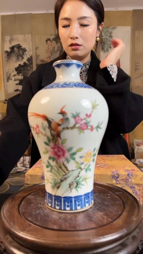 瓷片景德镇陶瓷喜上眉梢赏瓶
