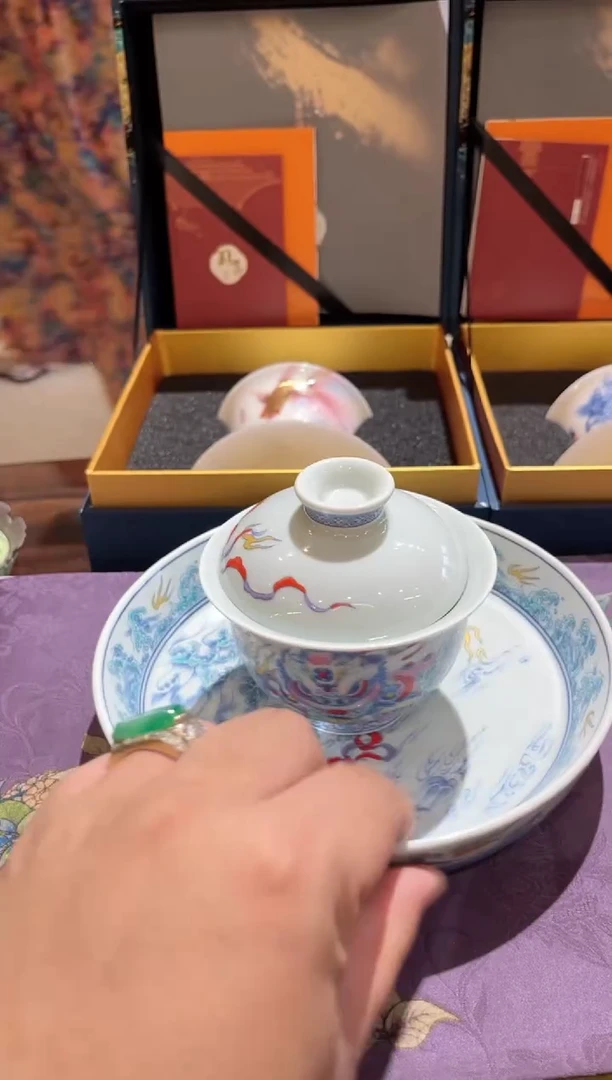 成浅蓝狮子绣球三才盖碗茶具茶具茶具茶具