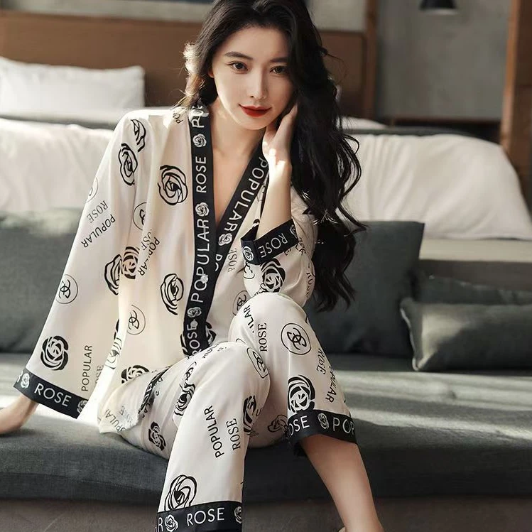 【粉丝专属】睡衣女春秋季开衫长袖长裤轻奢家居服套装739