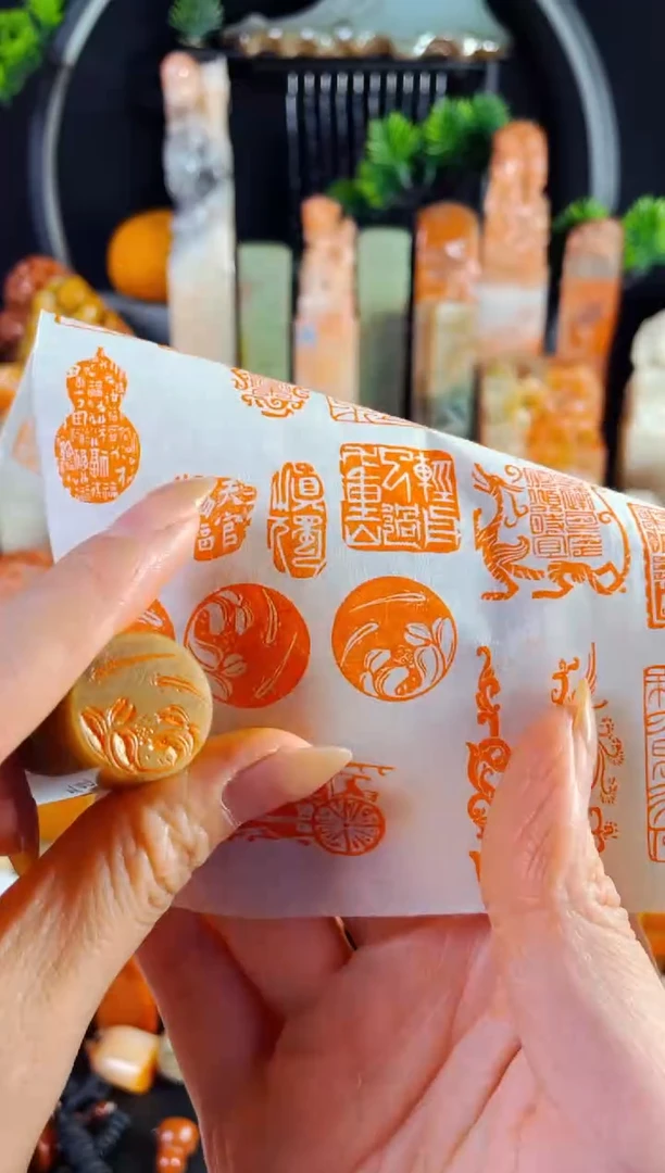 巴林石印石手工篆刻《荷花鱼》2.0巴林圆形