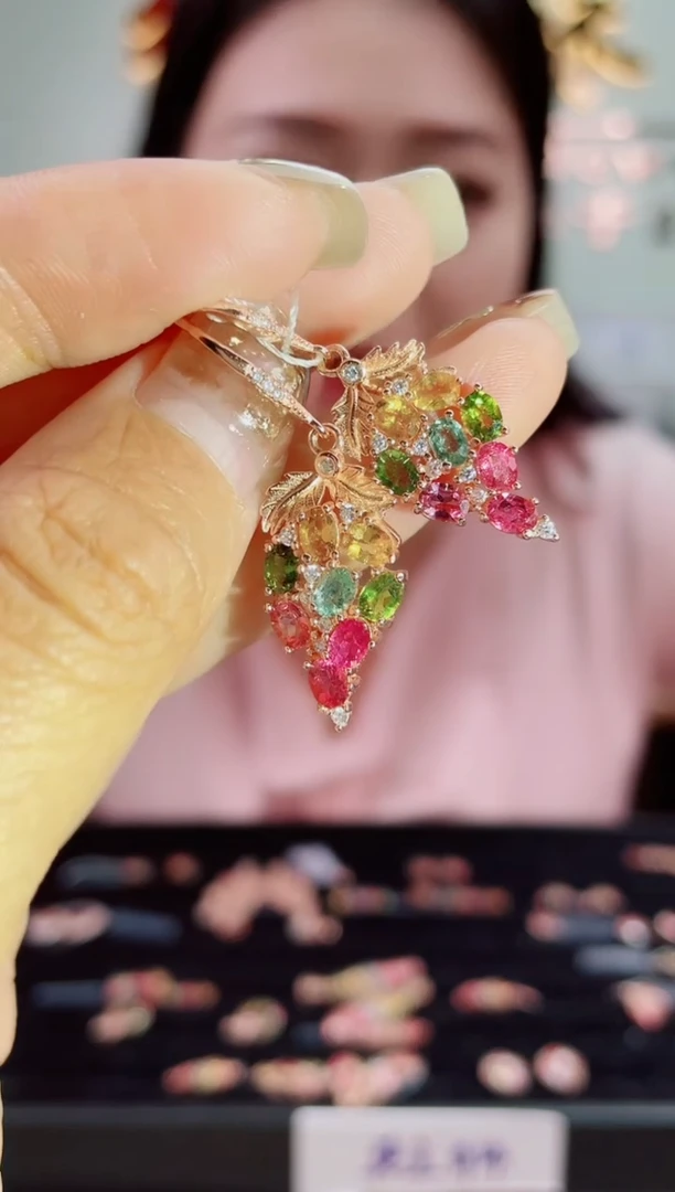 银S925镶嵌耳饰碧玺耳饰