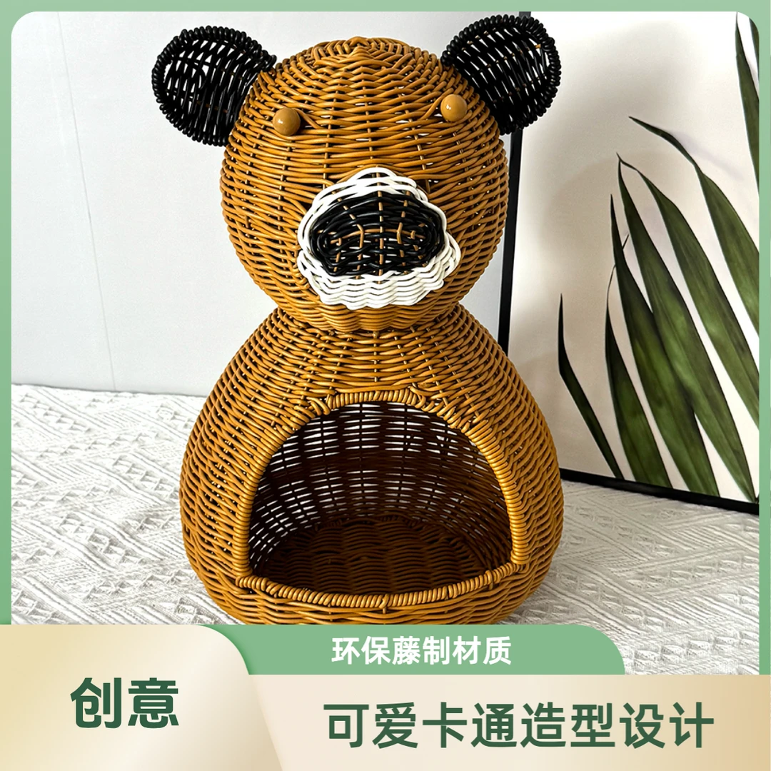 仿藤编零食收纳篮桌面创意收纳摆件糖果点心收纳筐网红小熊收纳篮