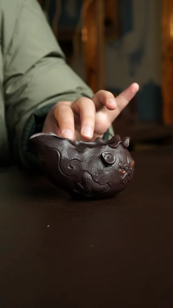 茶杯紫砂63号 隐龙公道 宜兴紫砂原矿作品