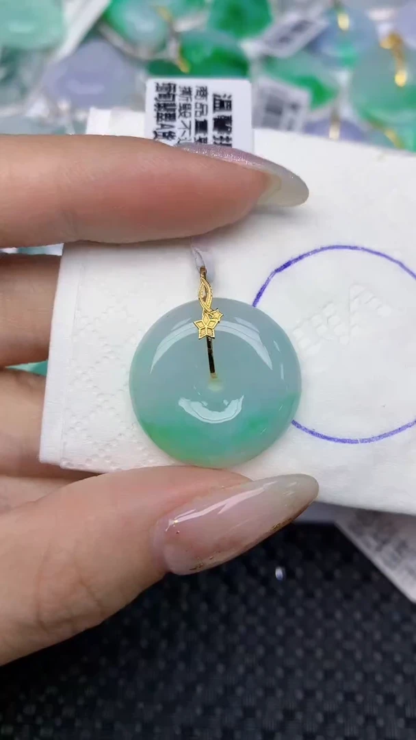 颈饰18K金镶嵌翡翠天然缅甸翡翠a货百元以上9元证书费自理