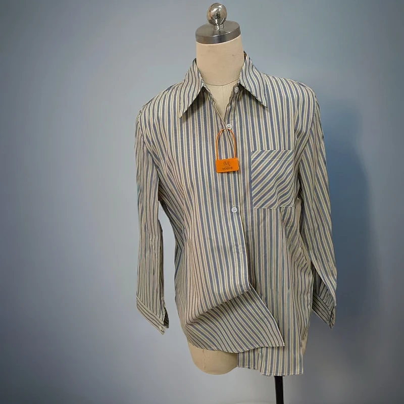 法式条纹长袖衬衫女2025春秋款设计感慵懒宽松小个子衬衣叠穿上衣