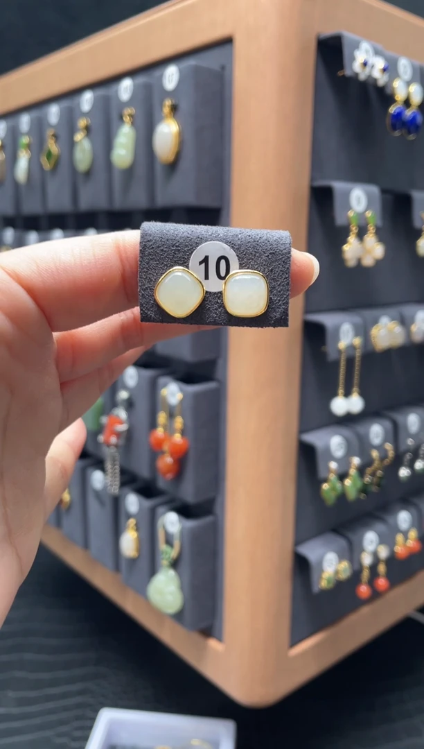 【闪购商品】和田玉耳饰银S925镶嵌0010