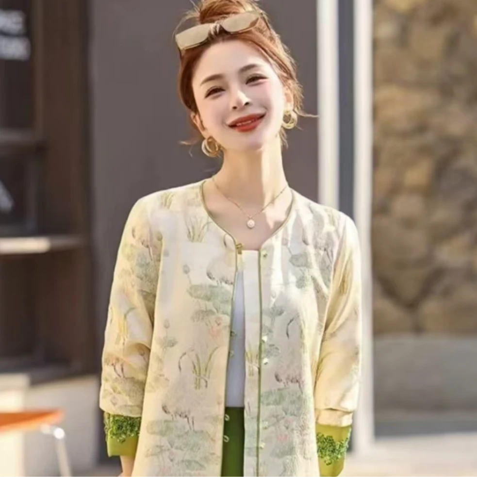 25373气质长袖时尚休闲百搭夏季复古印花外套