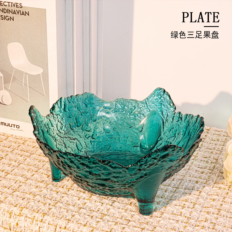 L659现代化时尚质感家居客厅装饰果盘平底三足果盘轻奢家用大号