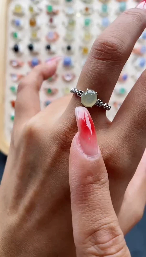 【闪购商品】翡翠戒指银S925镶嵌缅甸天然A货翡翠111 1-3