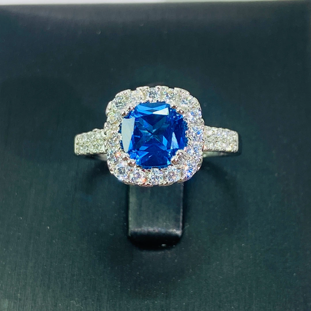 Luminora-培育蓝宝石矢车菊色戒指女豪镶正圆气质高定L545