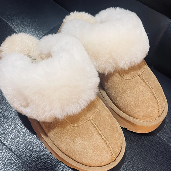 2025年新款冬季毛毛拖鞋厚㡳牛皮皮毛一体拖鞋雪地靴保暖羊毛棉拖