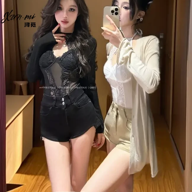 浔觅/Xunmi 蝶蝶不羞专属 蕾丝拼接套脖辣妹风可拆卸胸垫连体吊带