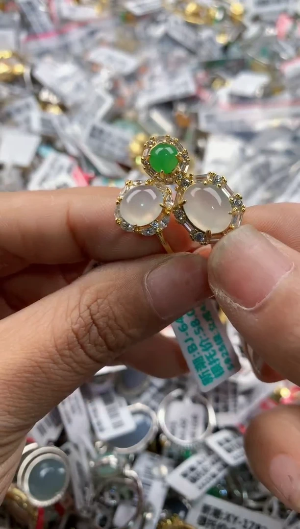 银S925镶嵌戒指翡翠444---9