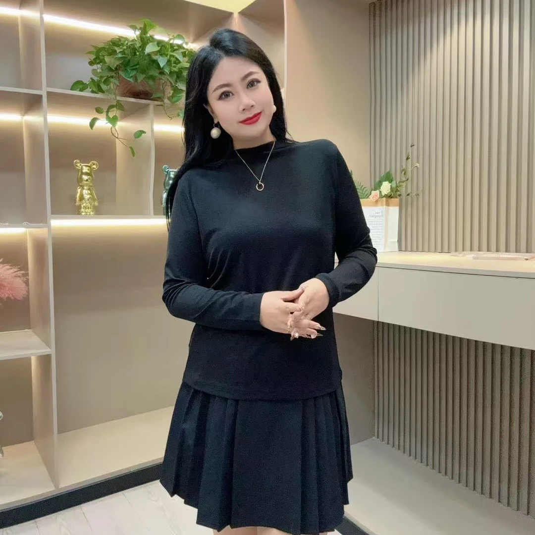 秋季打底衫-酷 35381秋季纯色净版简约大码微宽松百搭高领打底衫