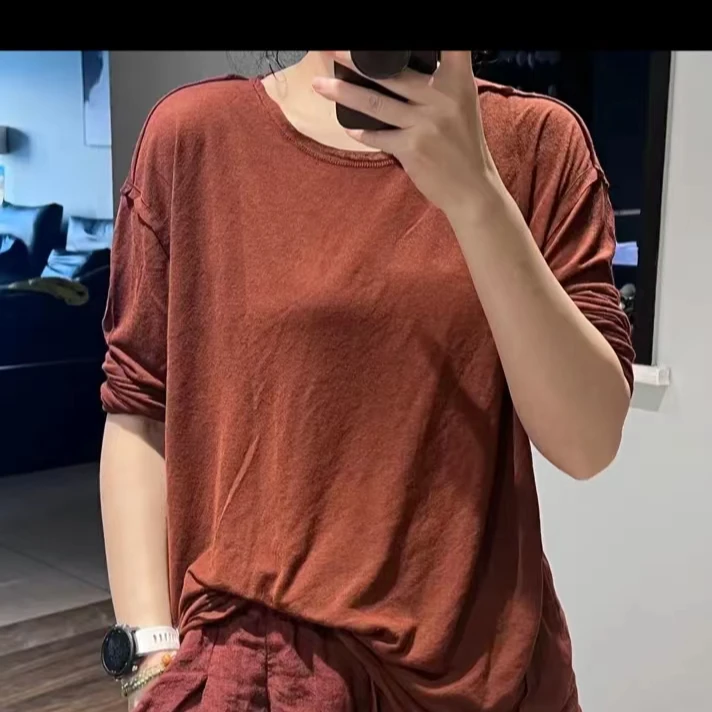 2025春原创显瘦，休闲百搭重工砂洗色织亚麻长袖圆领防晒上衣