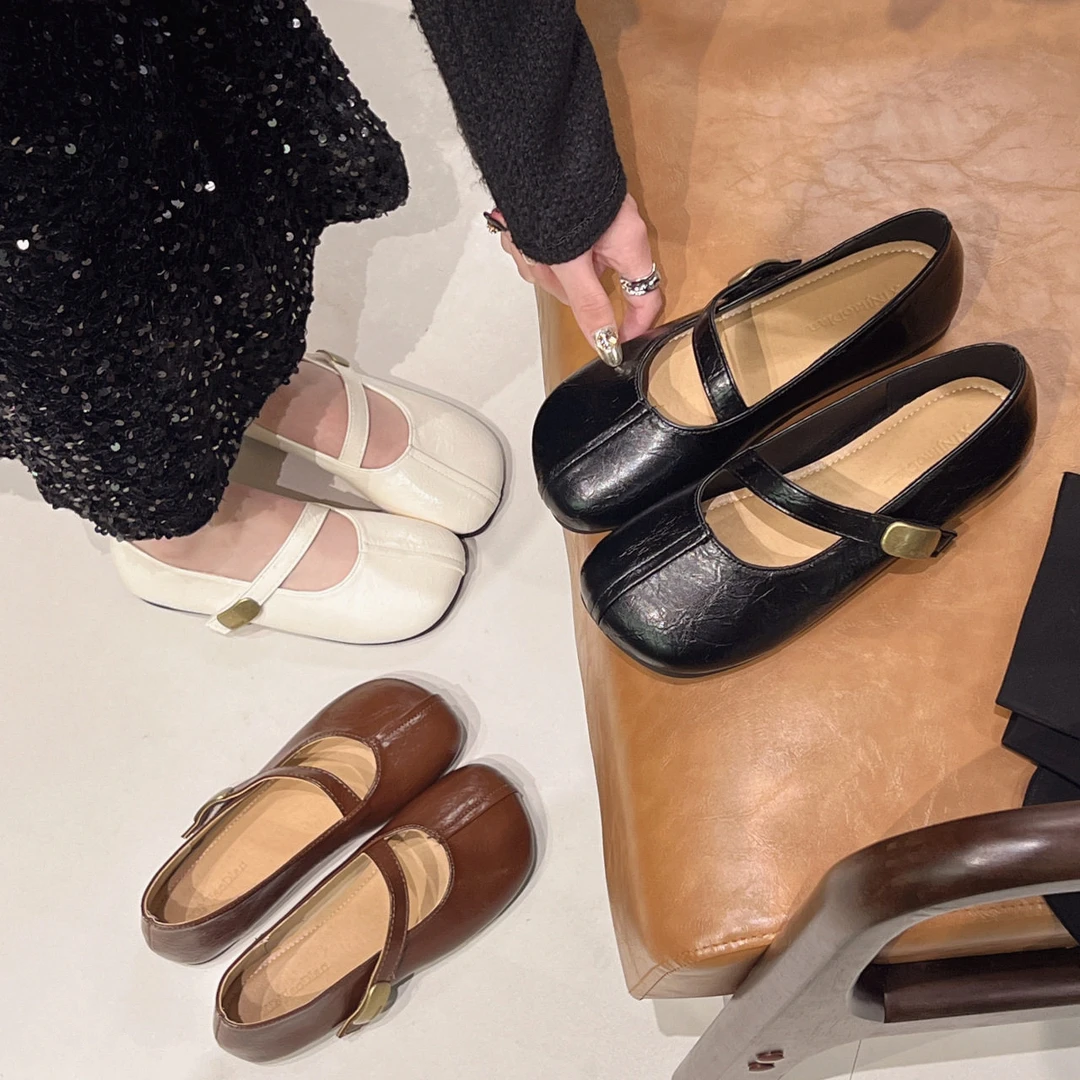 新款法式复古平底百搭软底魔术贴芒果头单鞋303-13