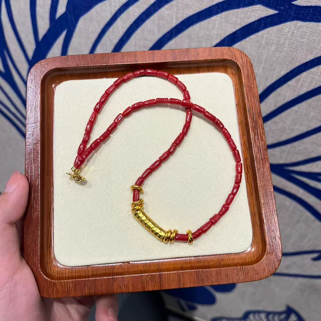 六子珊瑚天然红珊瑚牛血红桶珠直管项链4mm左右