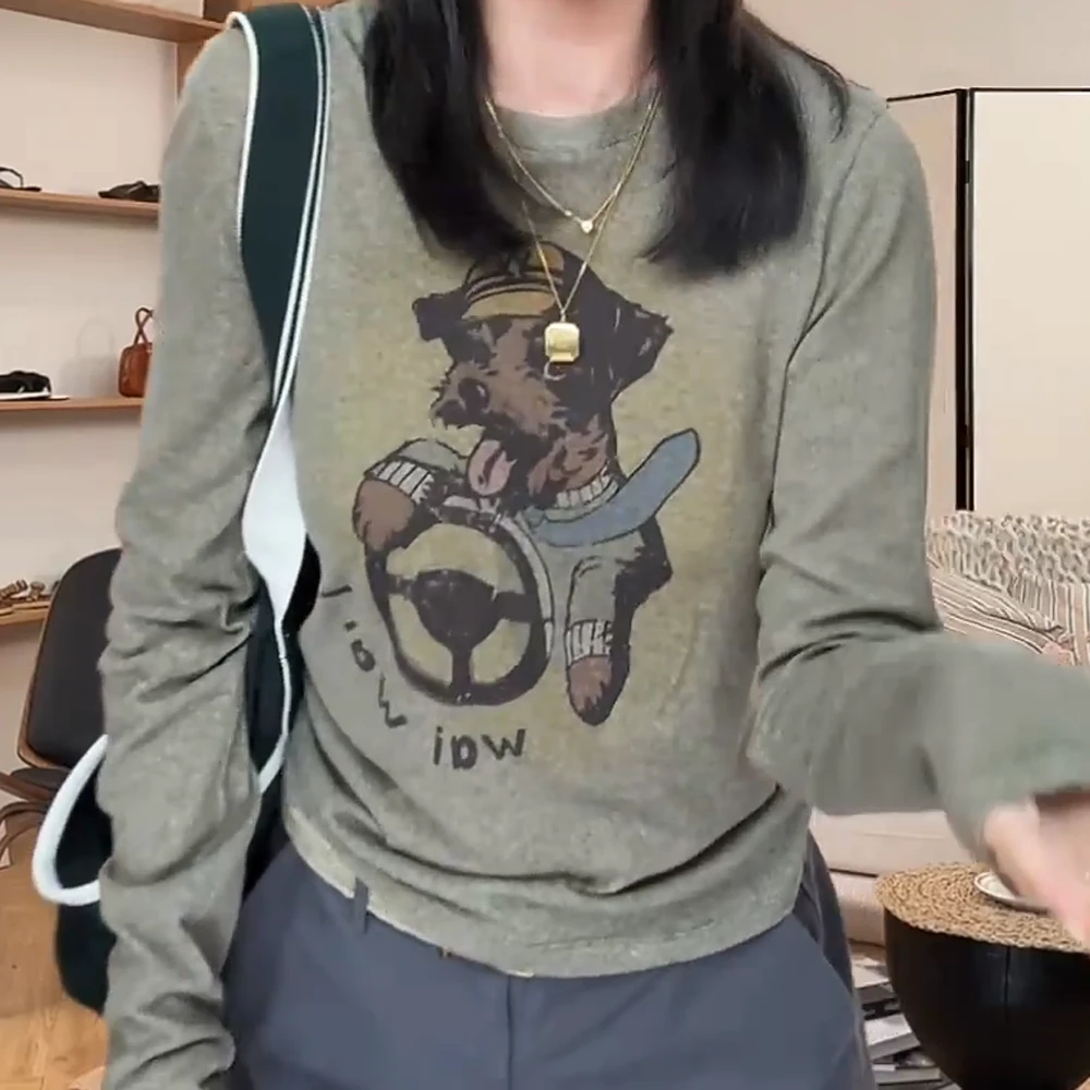 【小狗日记】小众设计师 狗狗图案烫印百搭休闲T恤C5756