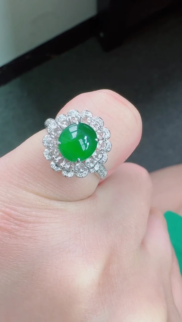 翡翠戒指18K金镶嵌寄售回流，不退不换