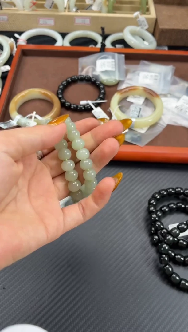 未镶嵌手链和田玉且末近矿微色差青白卡10算盘珠多样性发一