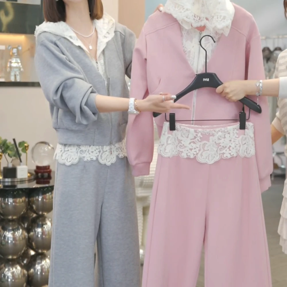 【眉开眼笑】2025春季新款韩版卫衣外套+裤子休闲设计师气质套装