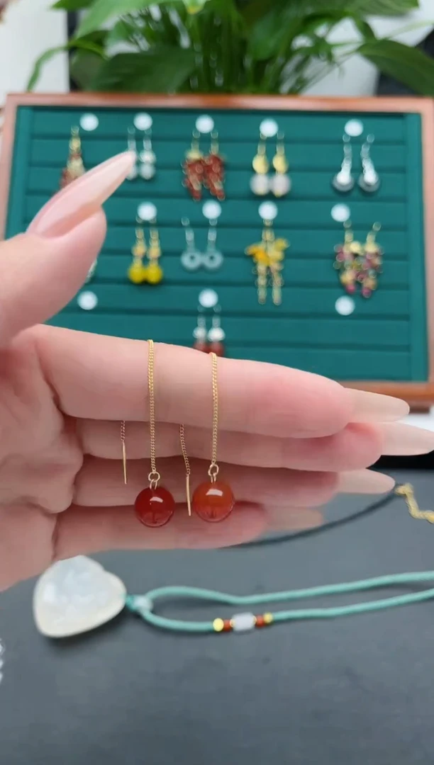 【闪购商品】南红玛瑙耳饰银S925镀金镶嵌000耳线