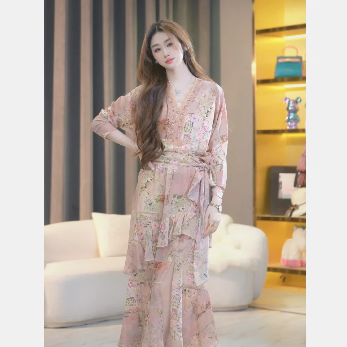 【老板娘衣橱】2025新款气质定位花夏季收腰显瘦套装裙 241081