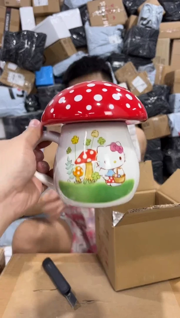 瓷片美乐蒂蘑菇带盖杯