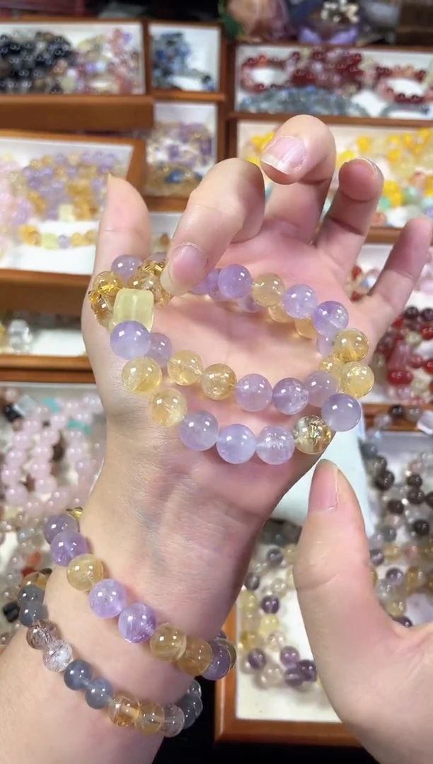 未镶嵌手串水晶天然紫水晶黄塔晶黄水方糖手串