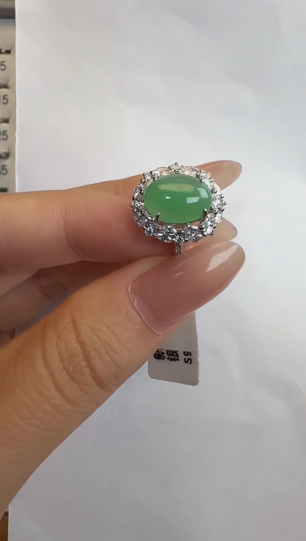 银S925镶嵌戒指翡翠通体925银镶缅甸A货翡翠戒指248