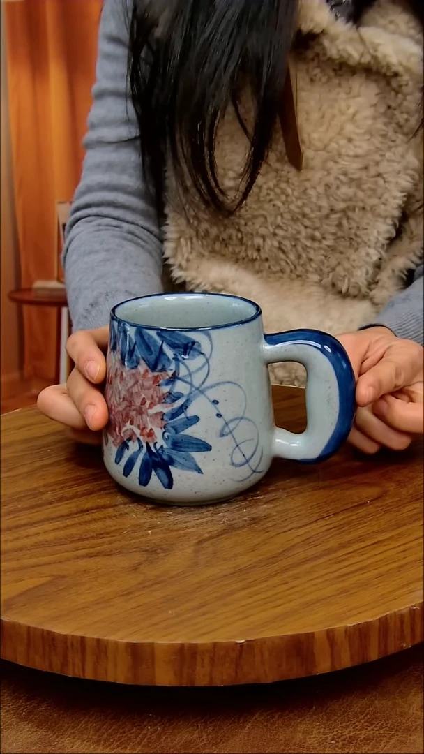 杯子陶景德镇手工手绘釉下彩陶瓷 ，冰裂釉