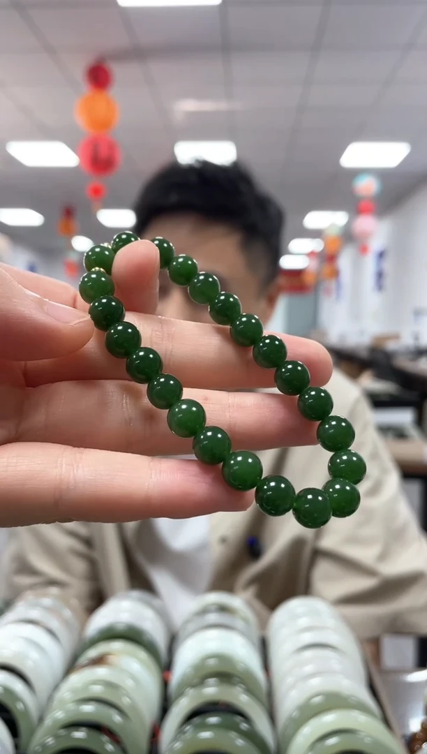 手链未镶嵌和田玉高品碧玉菠菜绿卡8手串一条