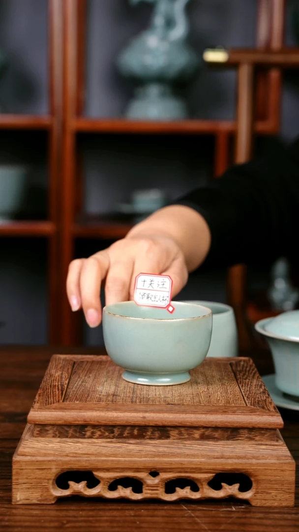 杯子陶青霁汝窑仿古釉罗汉杯微瑕