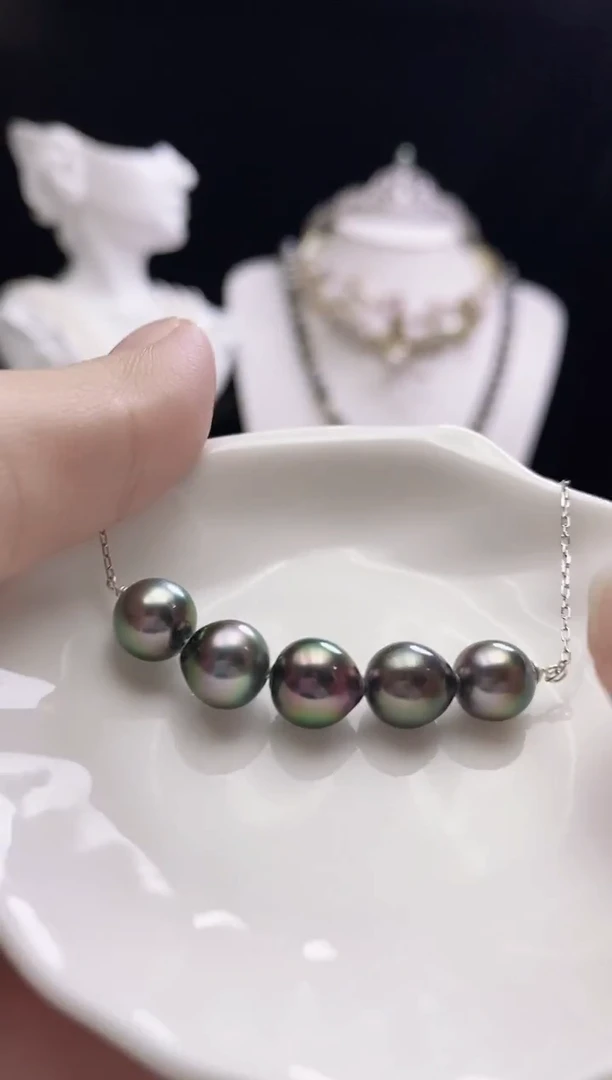银S925镶嵌颈饰海水珍珠海水大溪地五珠吊坠