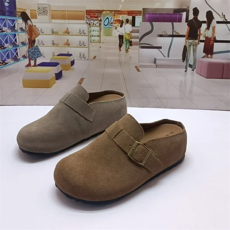 【老彭同学】一脚蹬绒布内增高包头搭扣半拖鞋808-1