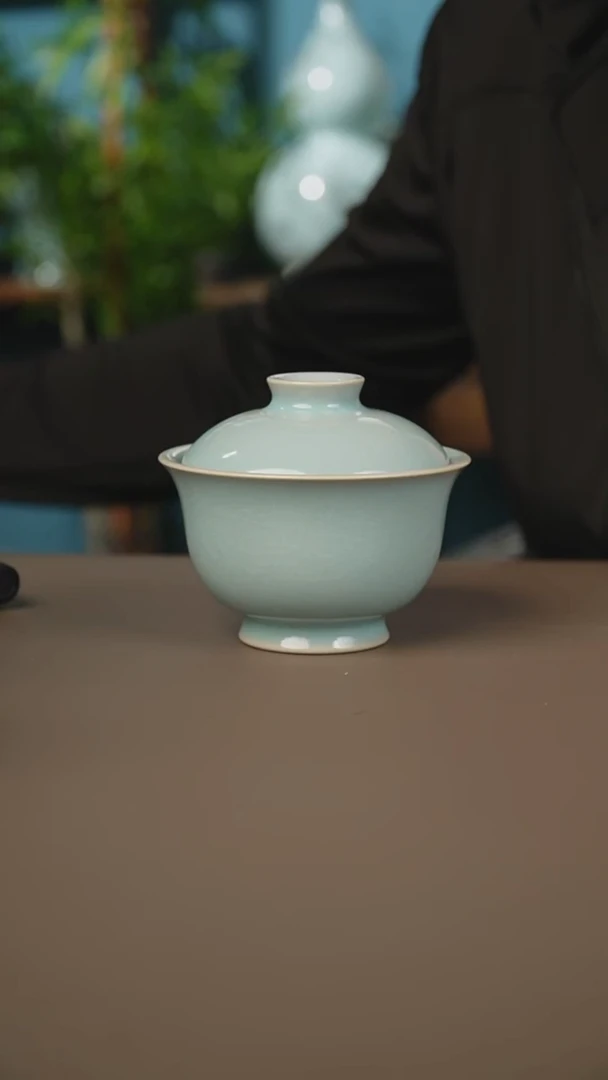 天青元宝盖碗微暇