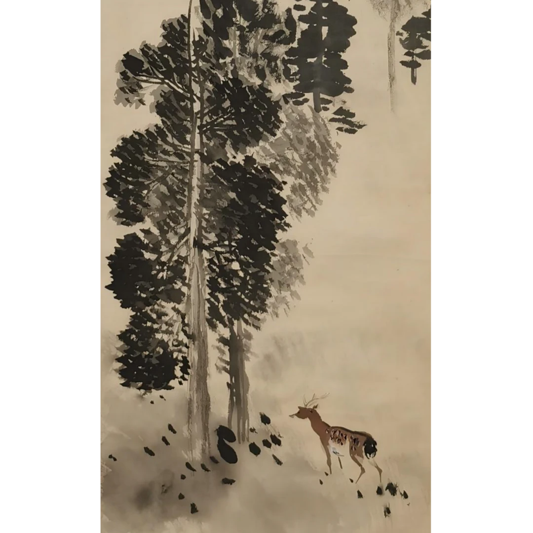 【辽拍】V250709-2-340《松鹿》（3.3平尺) 绢本镜片 DD25