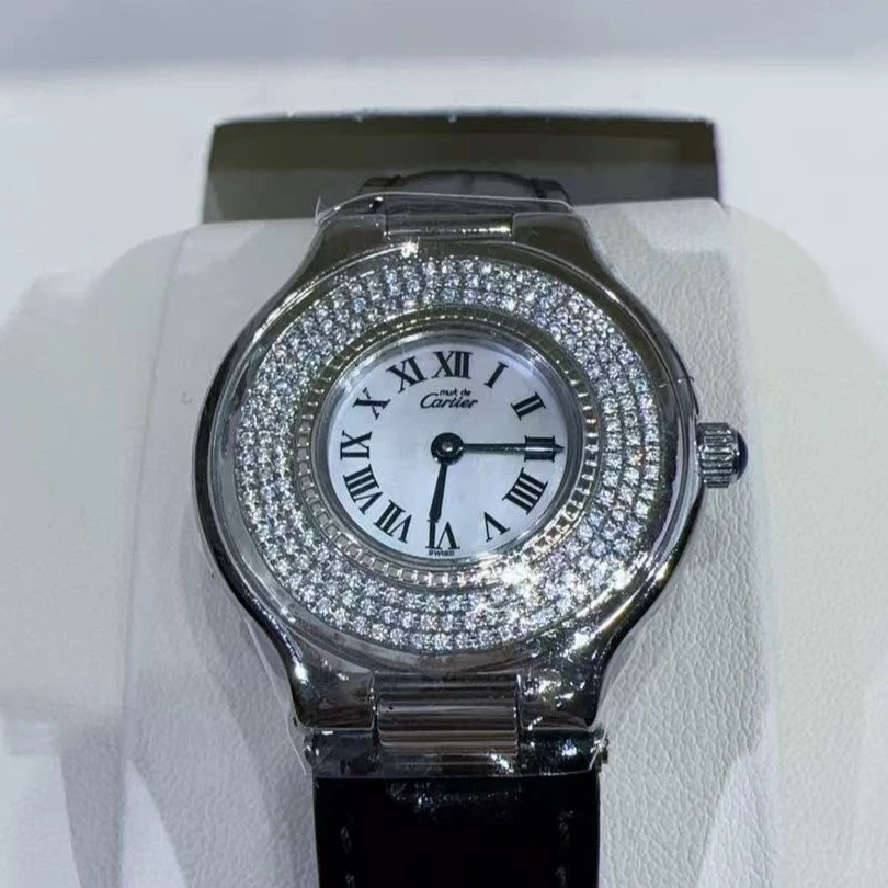 95新 Cartier/卡地亚 石英表后镶钻盘31/256100057/yy