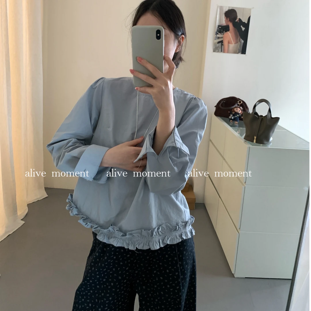 法式气质木耳边白色长袖衬衫女2025秋季新款宽松显瘦高级感上衣